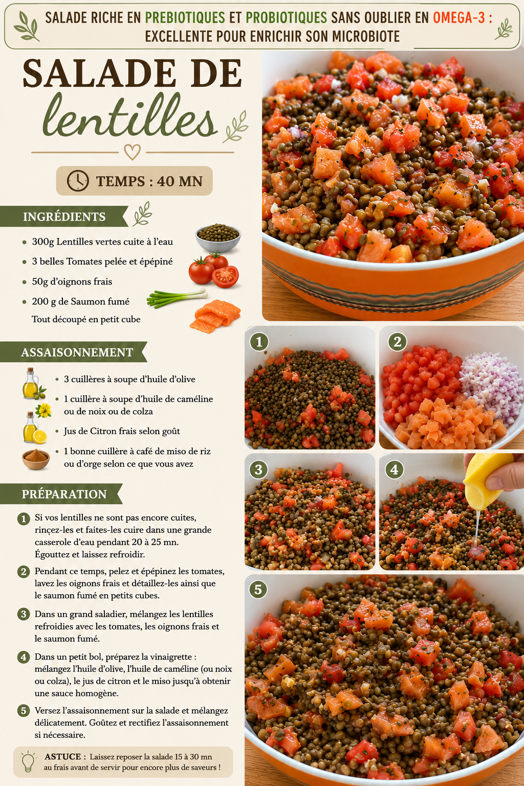 Lentilles vertes au saumon fumé